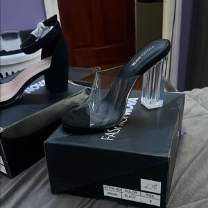 Fashion Nova Black and Clear Heels Sophisticated Style